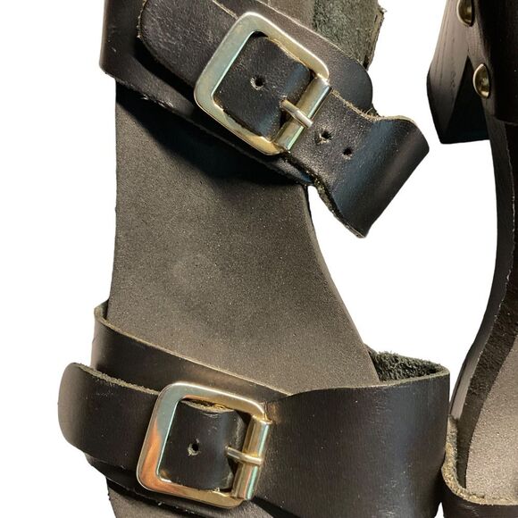 Dune London Black Italian Leather Double Strap Chunky Heel Sandals Size 39 (8) - Picture 6 of 16